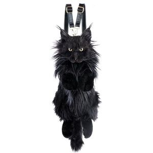 Cat Shaped Backpack - Handcrafted Stuffed Animals Bag, Black Cat Plush Bag new